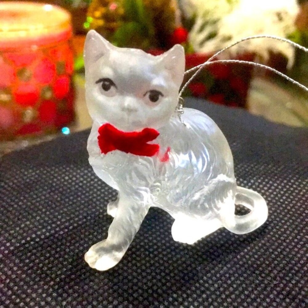 Clear Acrylic Cat with Red Bow Tie
